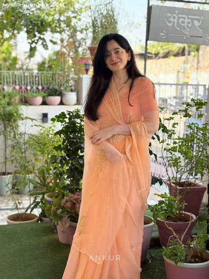 Gulnaar Peach Leaf Pure Chiffon PremSundari