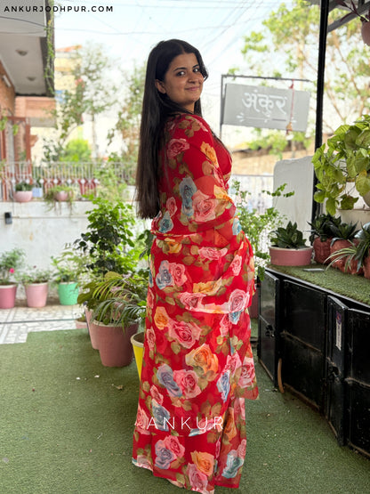 Multi Rose Soft Red Flower Print