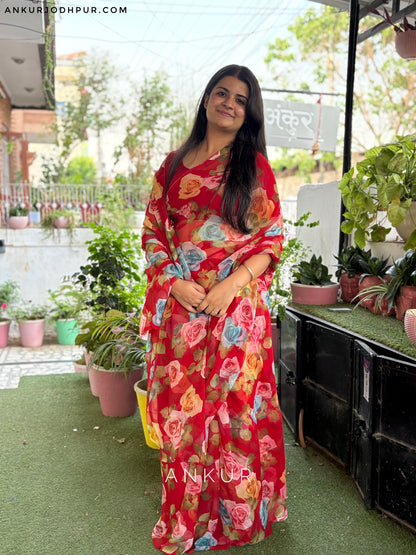 Multi Rose Soft Red Flower Print