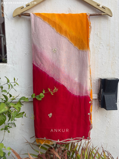 Red Yellow Shade Queenly Lehriya Nagina