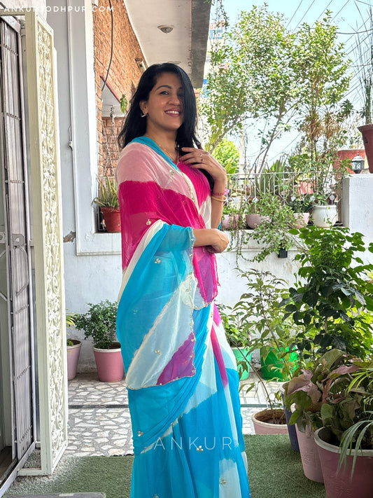 Rani Blue Queenly Lehriya Nagina