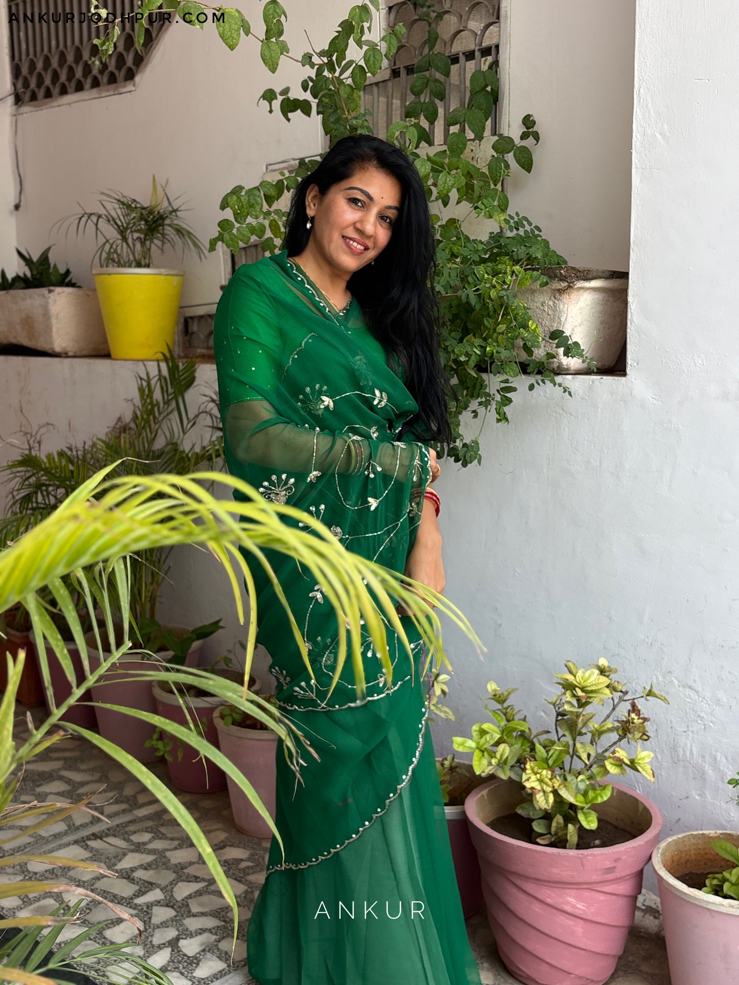 Emerald Green cut dana Suhani 2.0 Half Pallu Jaal work
