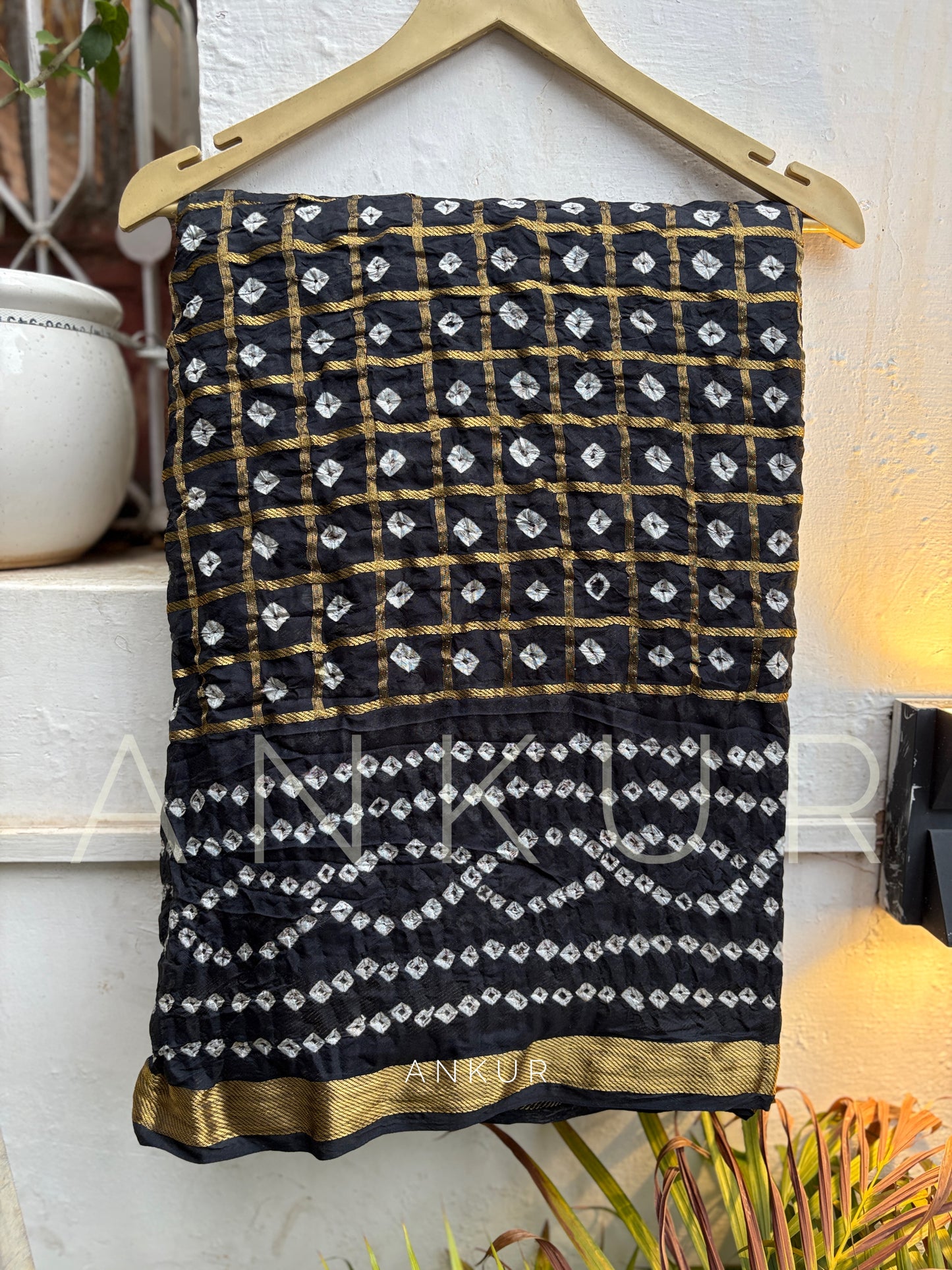 Dusty Black Silk Bandhani