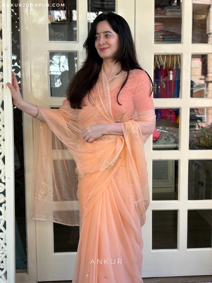 Gulnaar Peach Leaf Pure Chiffon PremSundari
