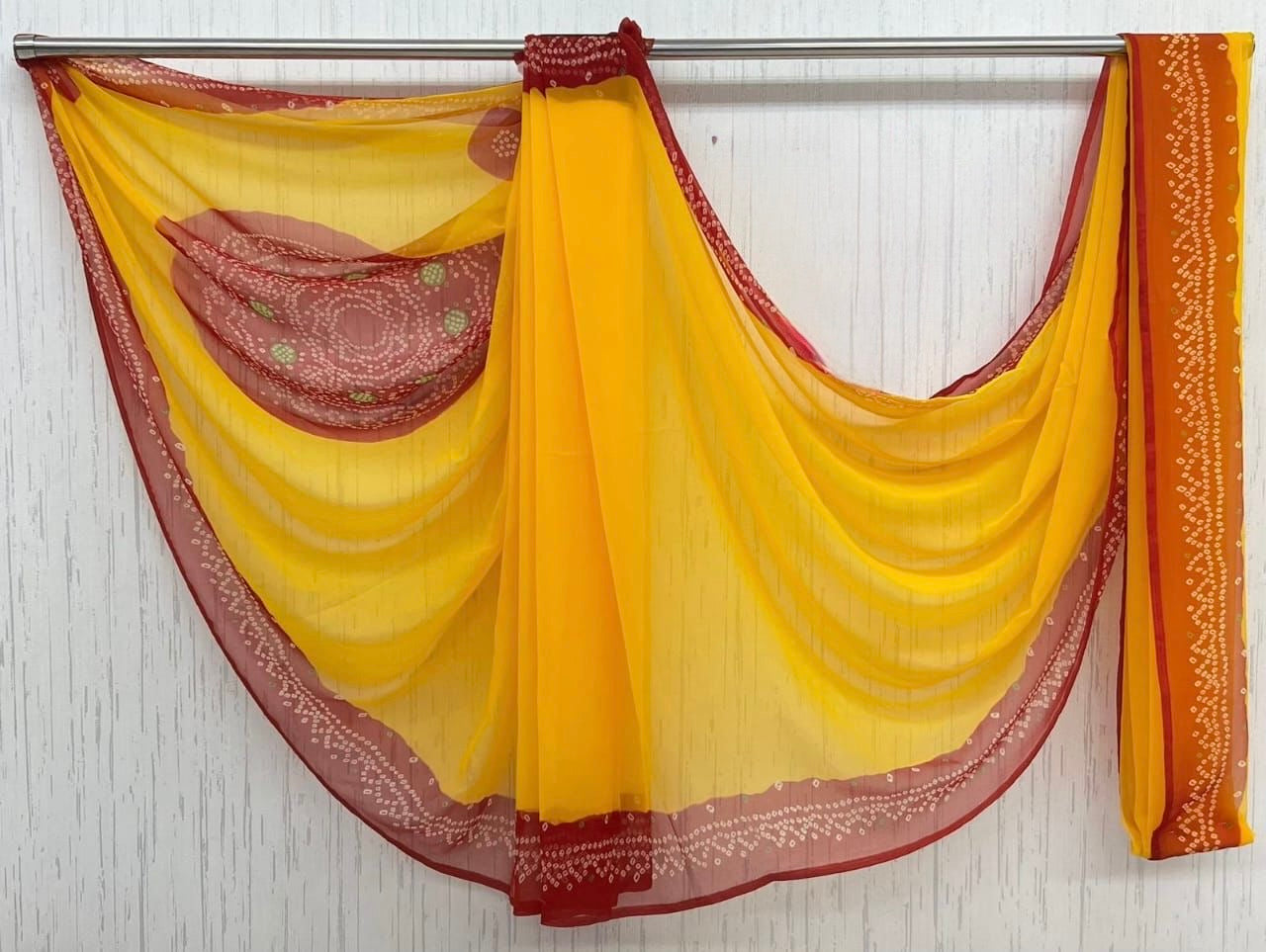 Yellow Red  laddu Faganiya Saree
