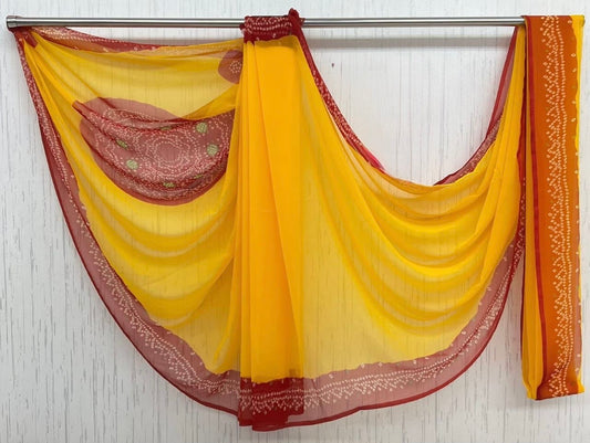 Yellow Red  laddu Faganiya Saree