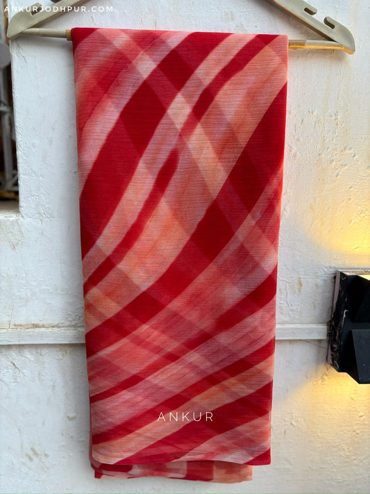 Red Tonal Stripe Leheriya Vintage Isha Chiffon lehriya