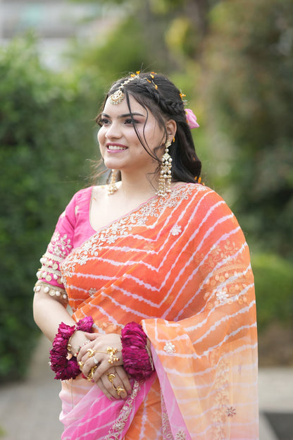 Shaded Lehriya Orange to Gulabi Nagina