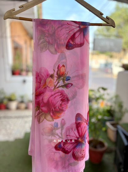 Fresh Pink Butterfly Flower Print