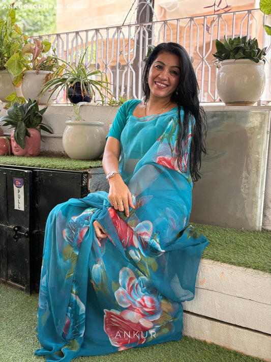 Double Shade Rose Blue Flower Print