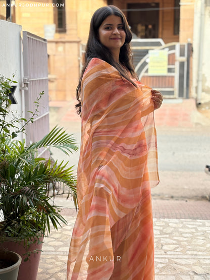 Peach Leheriya double shade Print Vintage Isha Chiffon lehriya