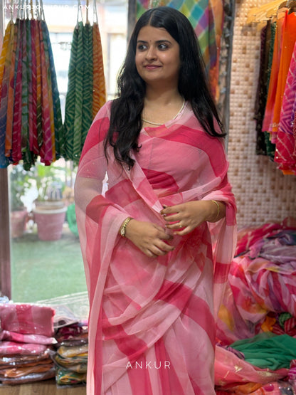 Bright Pink Large Floral Print Vintage Isha Chiffon lehriya