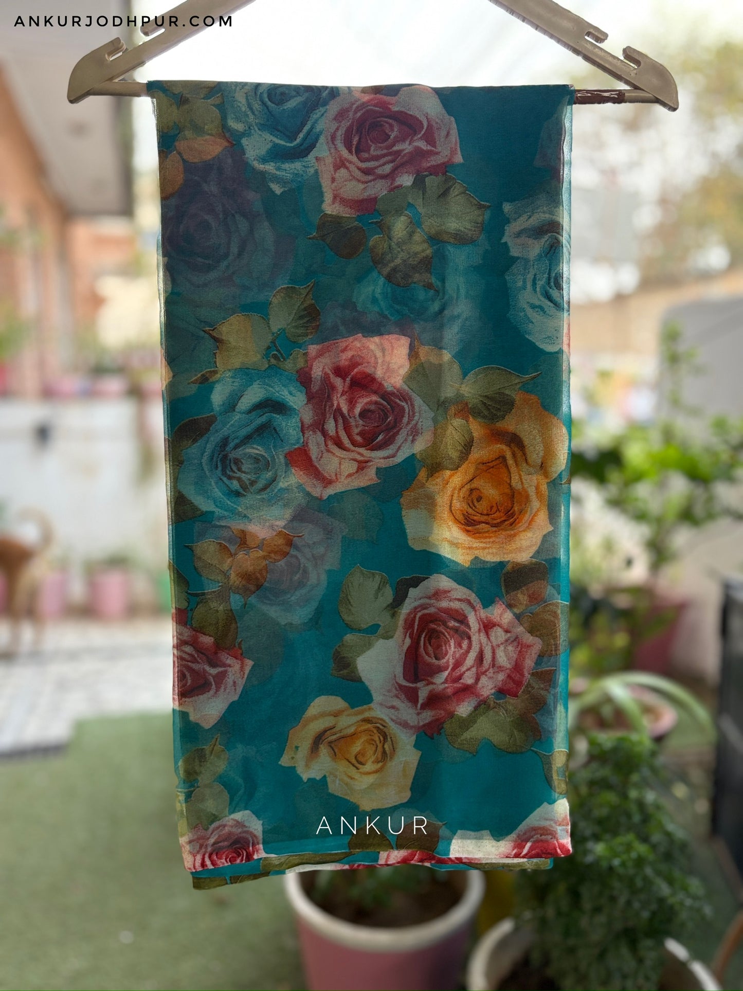 Multi Rose Rama Blue Flower Print