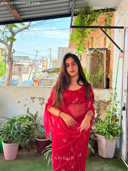 Gulabi Gulnar rani Zari Pure Chiffon PremSundari