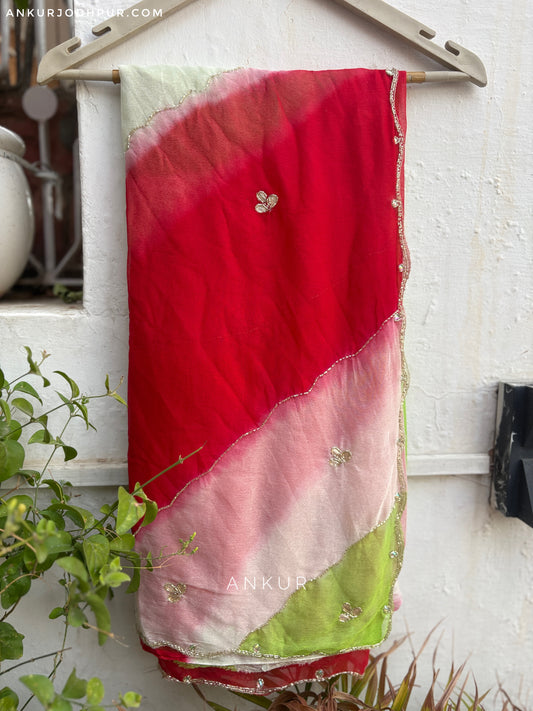 Red Green Shade Queenly Lehriya Nagina