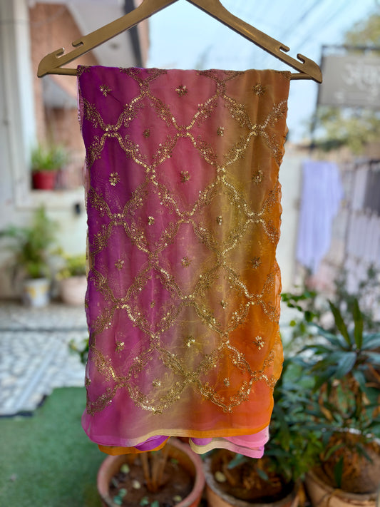 Lavender to Rust Orange Shaded Yamini