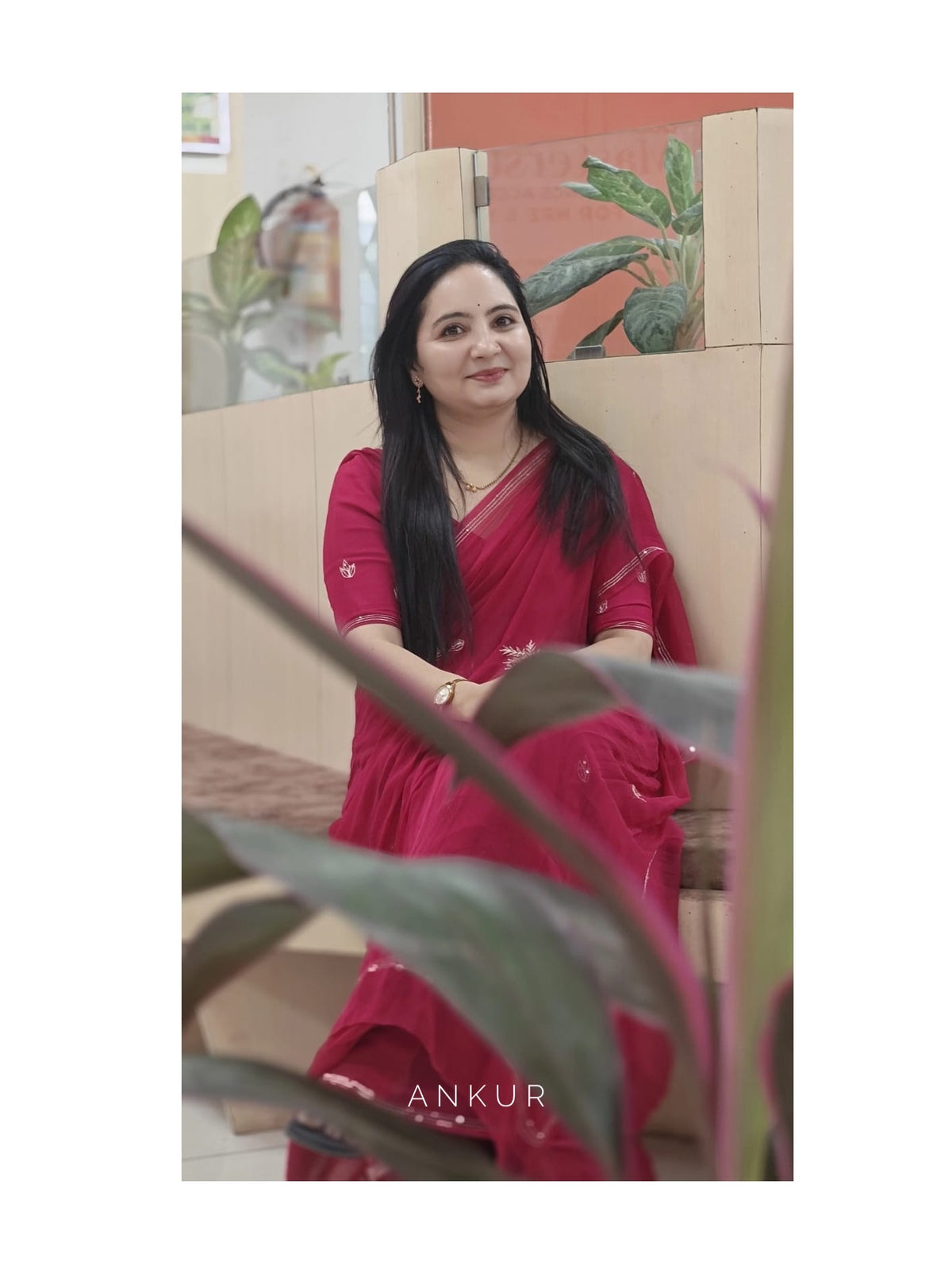 Anjali Rani Red Leaf Pure Chiffon PremSundari