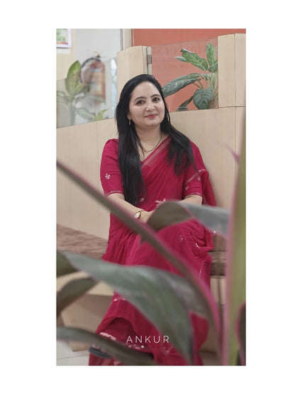 Anjali Rani Red Leaf Pure Chiffon PremSundari
