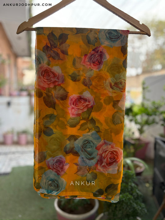 Multi Rose Honey Yellow Flower Print