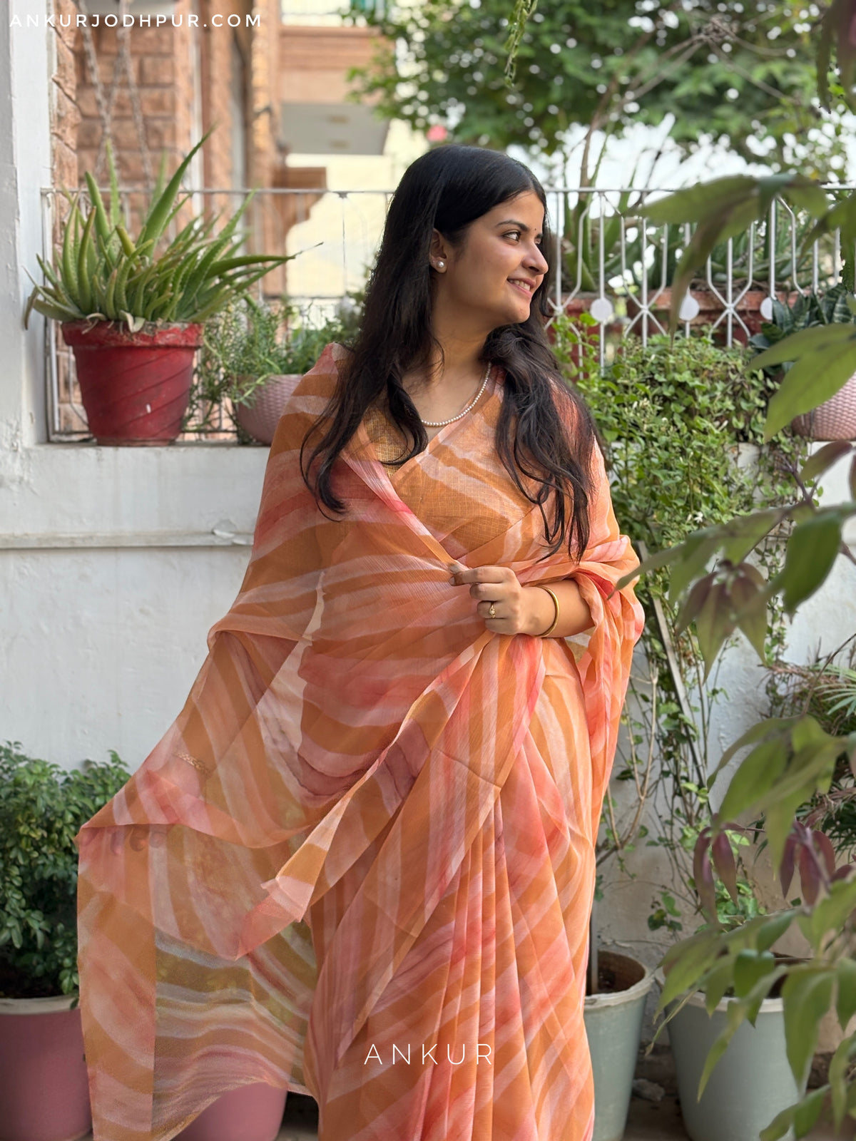Peach Leheriya double shade Print Vintage Isha Chiffon lehriya