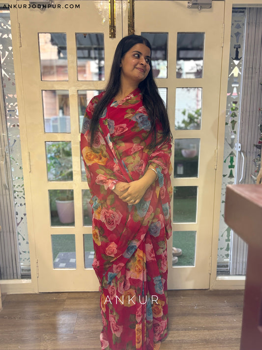 Multi Rose Rani Pink Flower Print