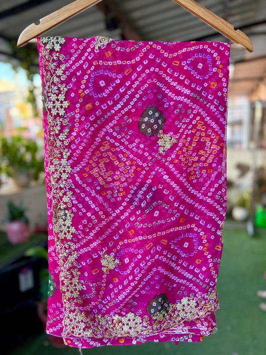 Rani bhandani with Cut work Zari Border