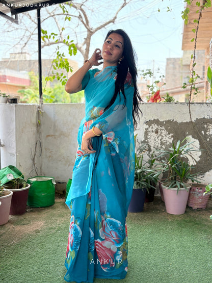 Double Shade Rose Blue Flower Print