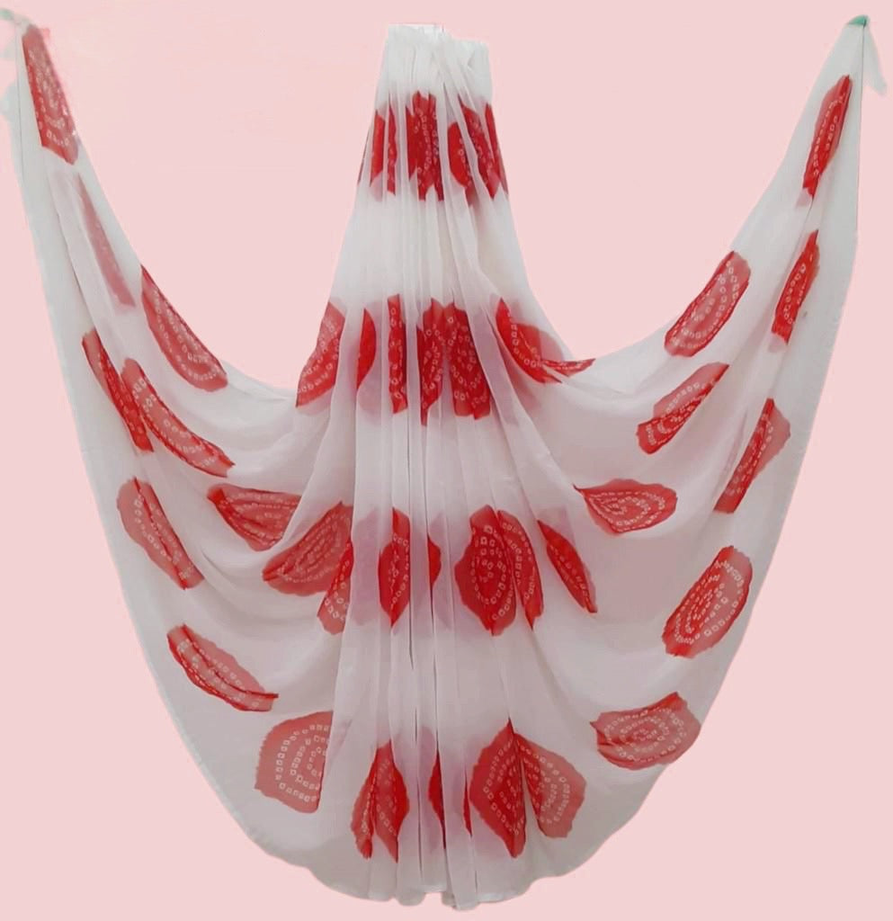 Red and white  Laddu Faganiya Saree