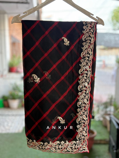 Black Red Lehriya Zardozi Nagina