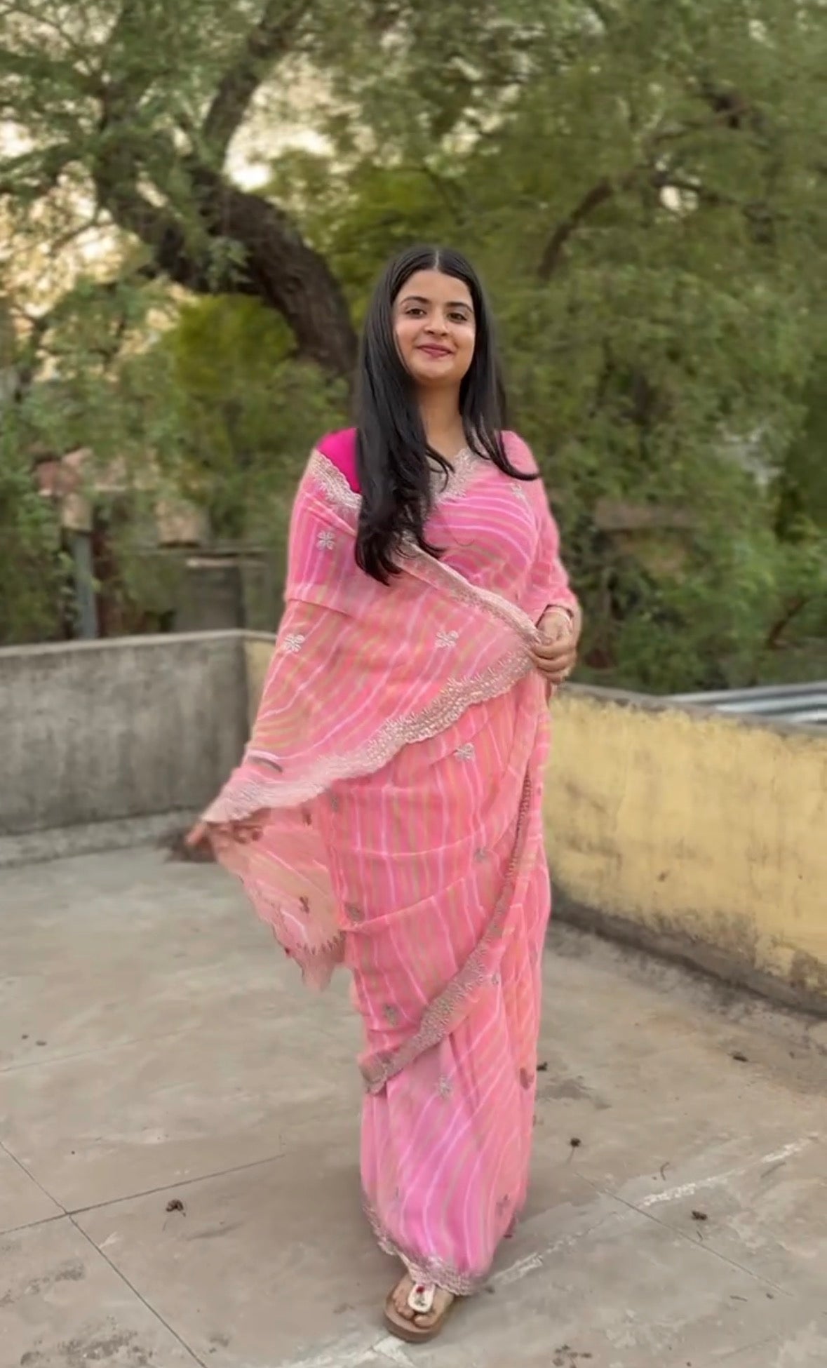 Baby Pink with double Lehriya Zardozi Nagina