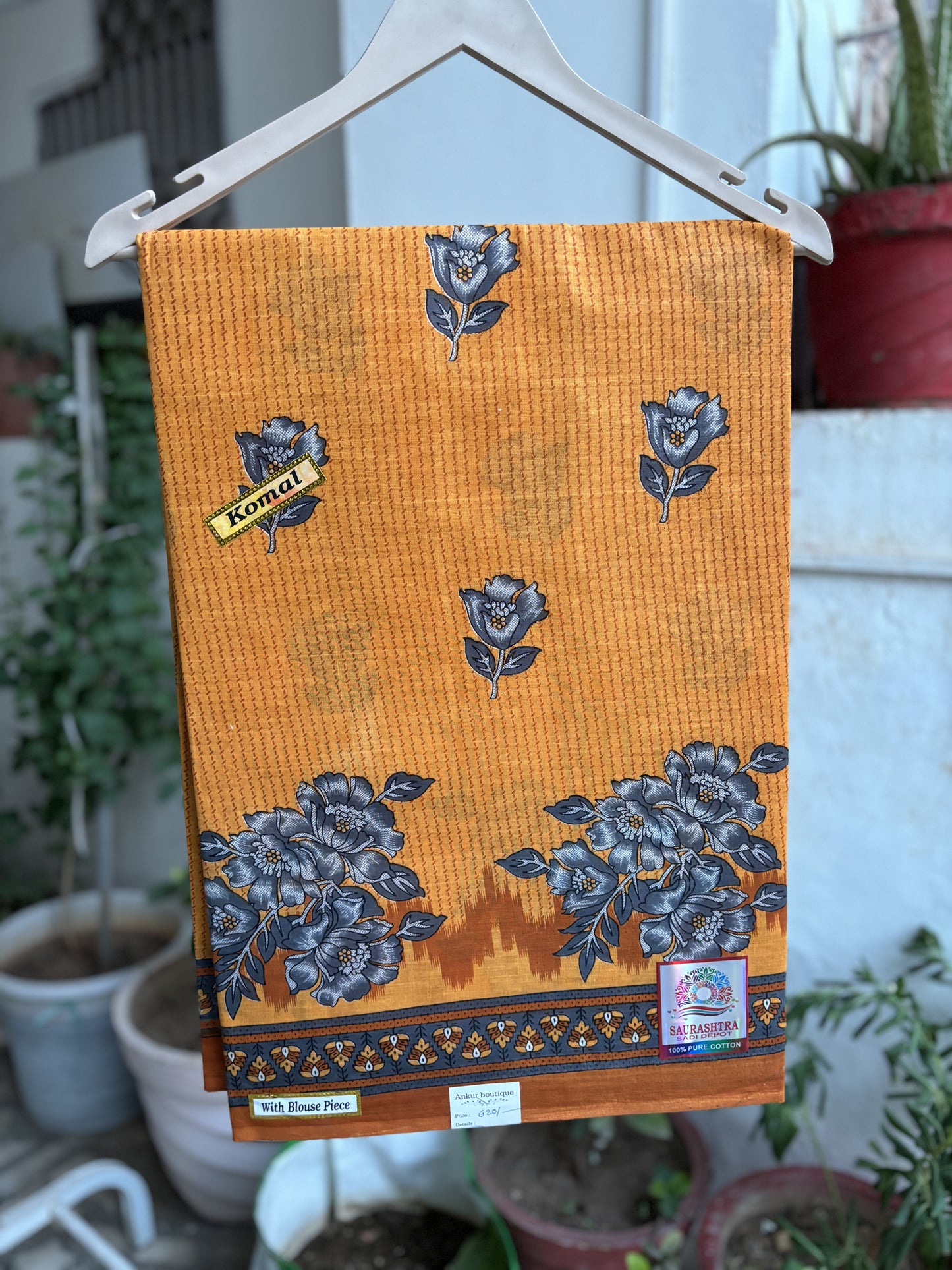 Mustard Cotton saree