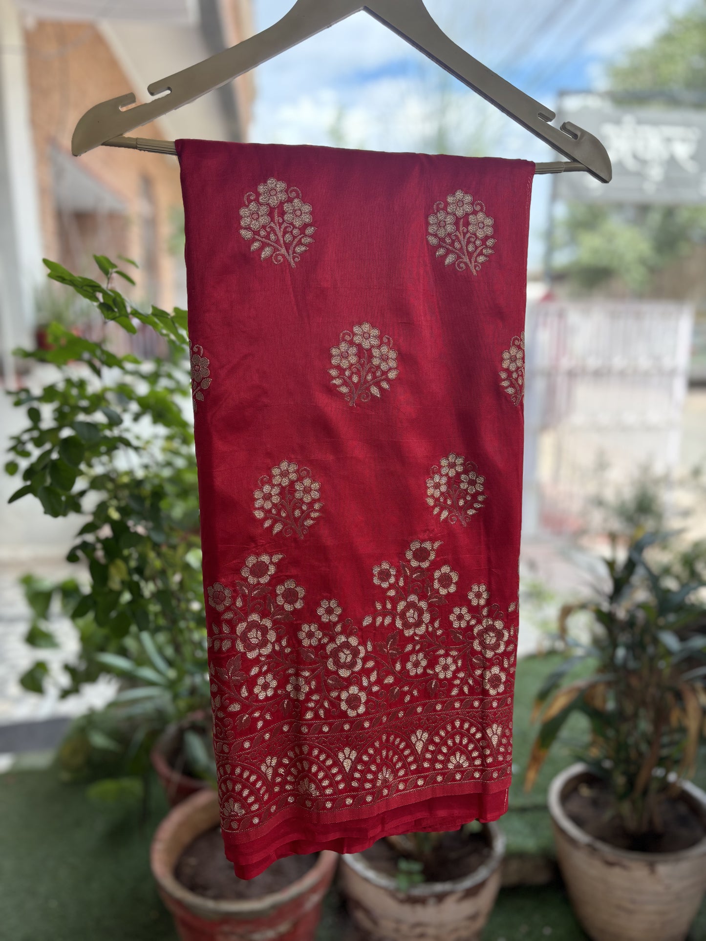 Red Silk with Zari Weaving