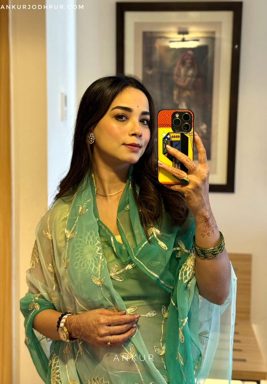 Zarqa Emerald in Jaal work Anvi