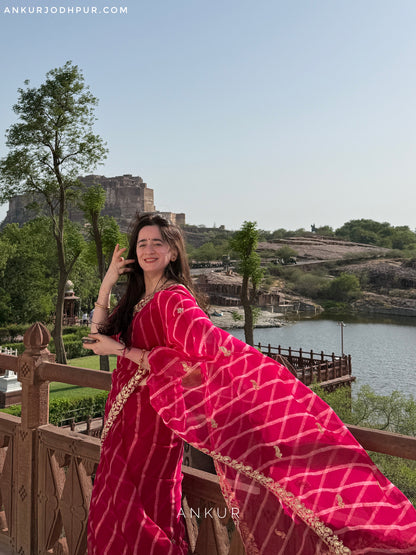 Soft Rani Lehriya Zardozi Nagina