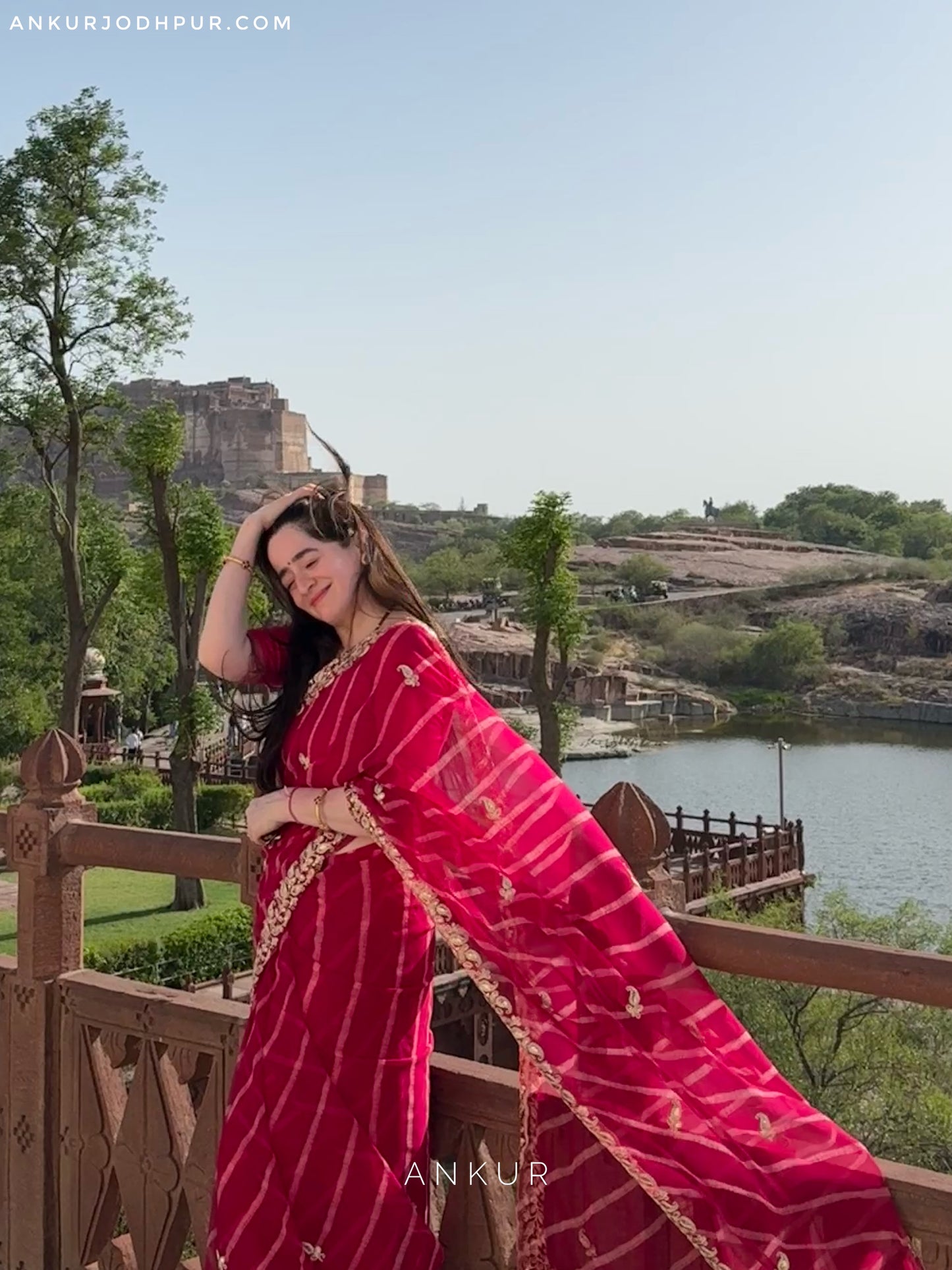 Soft Rani Lehriya Zardozi Nagina