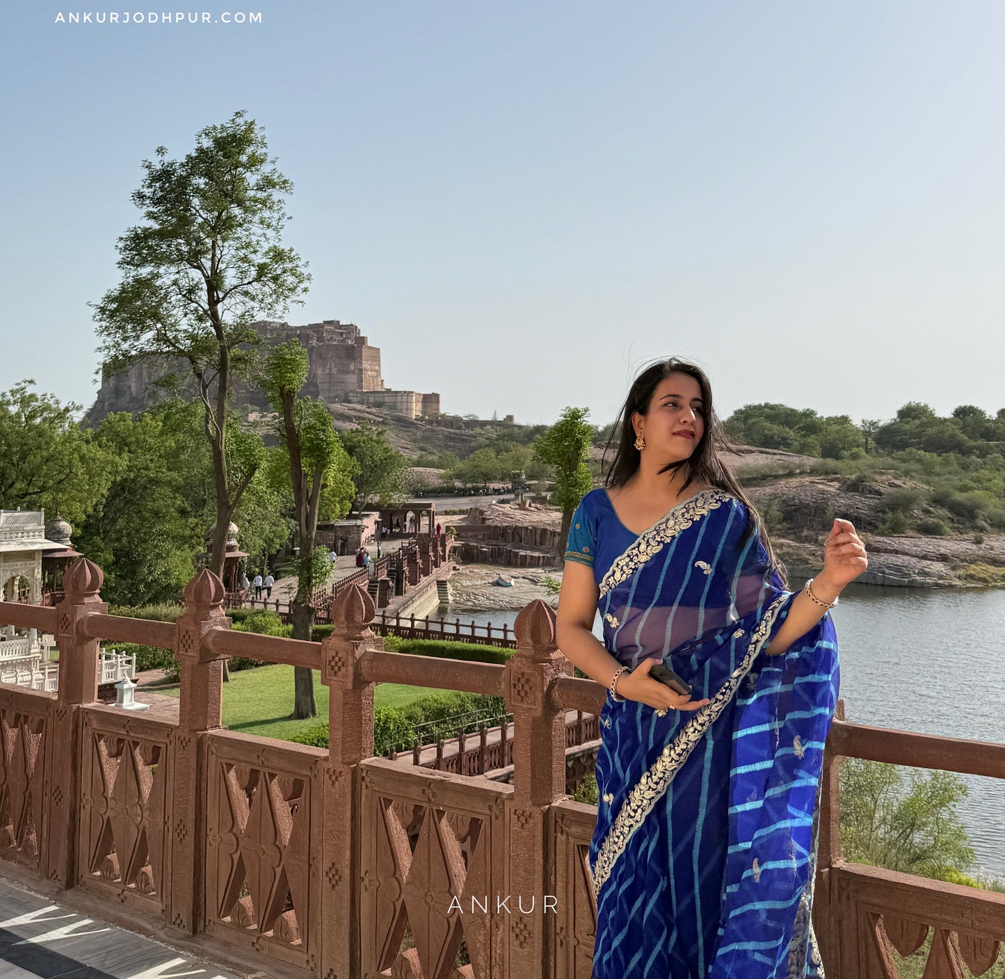 Peacock Blue Lehriya Zardozi Nagina