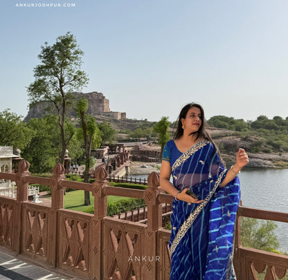 Peacock Blue Lehriya Zardozi Nagina