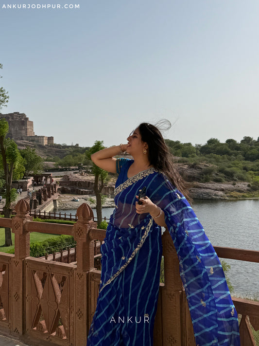 Peacock Blue Lehriya Zardozi Nagina