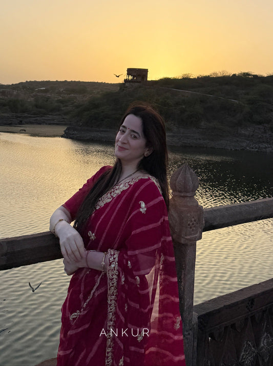 Soft Rani Lehriya Zardozi Nagina