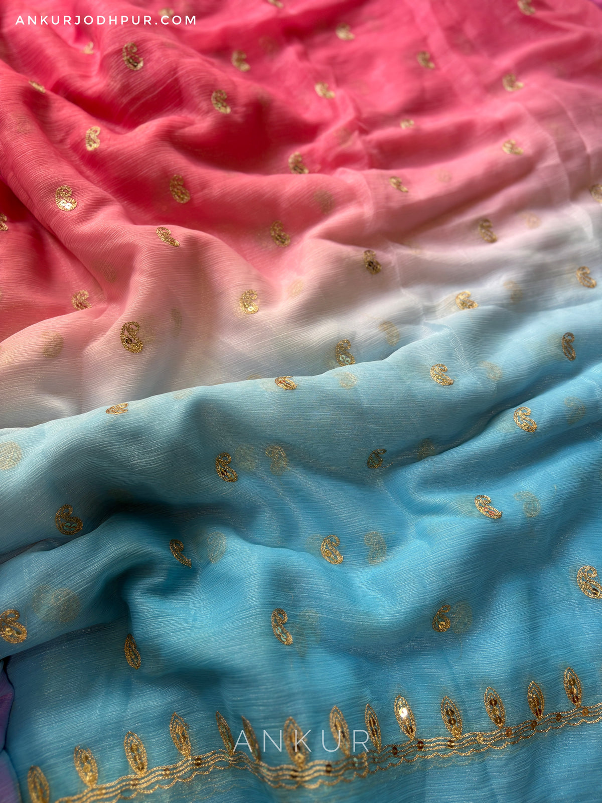 Blue Pink Shaded Yamini Limited Edition ( with blouse )