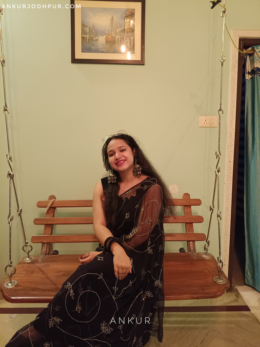 Shyamrekha black Zari Pure Chiffon PremSundari