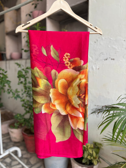Rani Crep big flower Silk saree