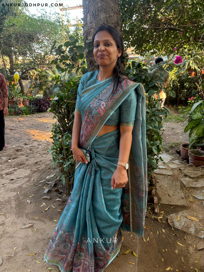 Blush Silver Blue Madhuri Silk