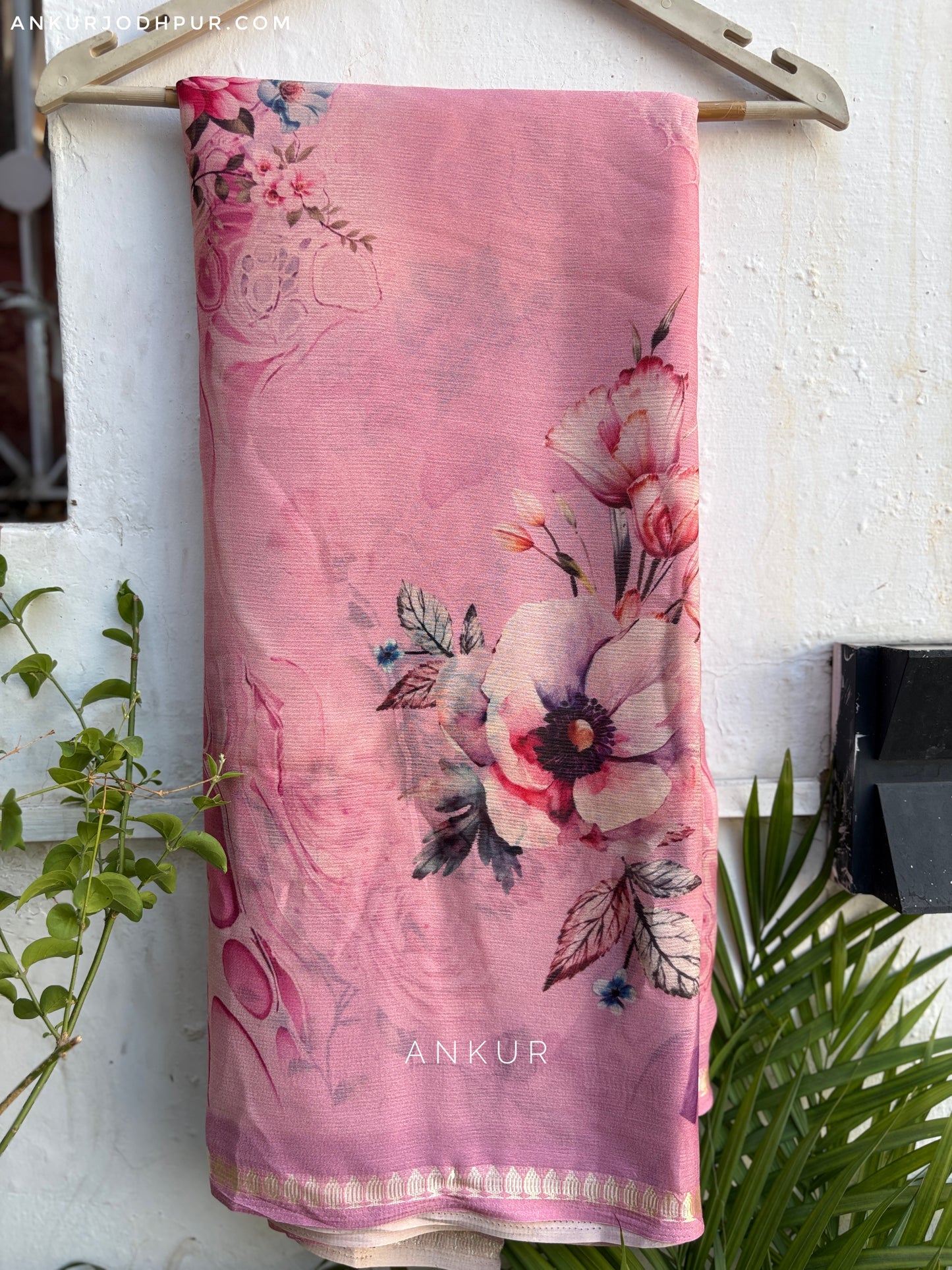 Rosy Heritage Bloom Vintage Isha Premium Chiffon