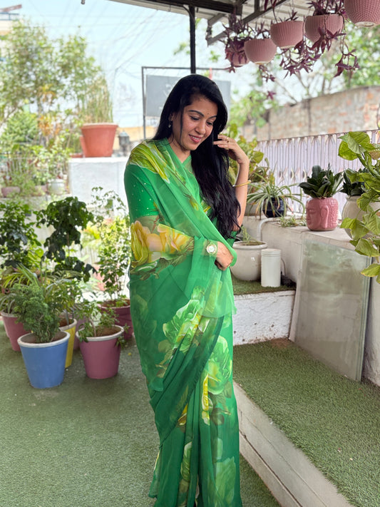 Double Shade Rose Green Flower Print