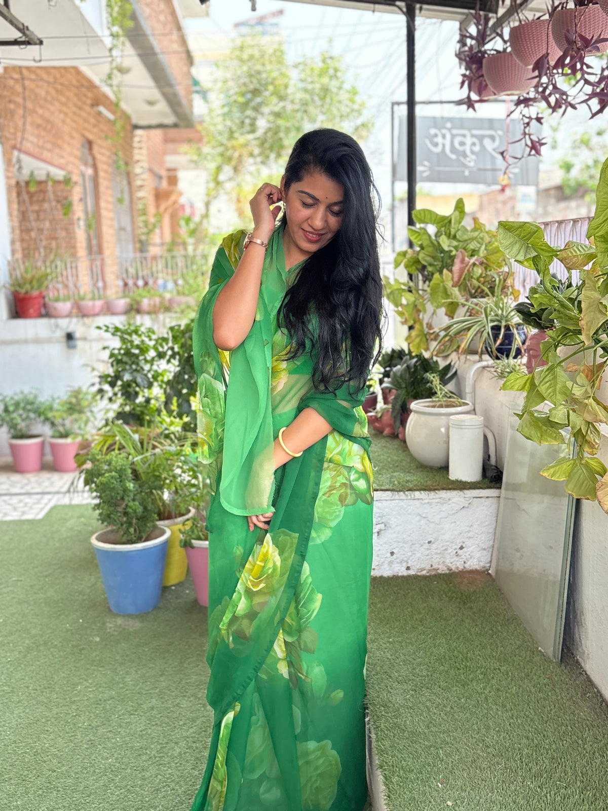 Double Shade Rose Green Flower Print