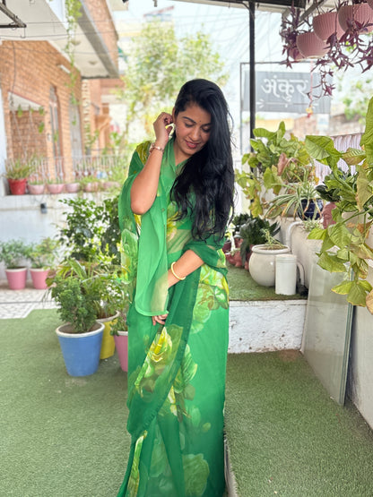 Double Shade Rose Green Flower Print