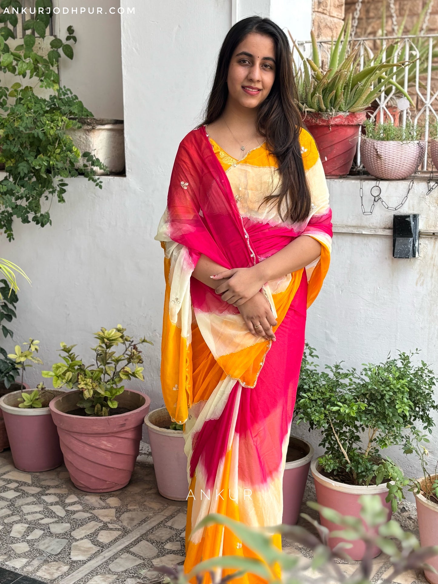 Rani Yellow Queenly Lehriya Nagina