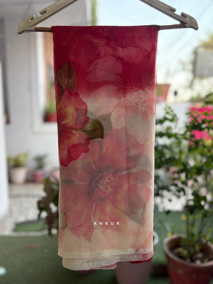 White to Redish Flower Print