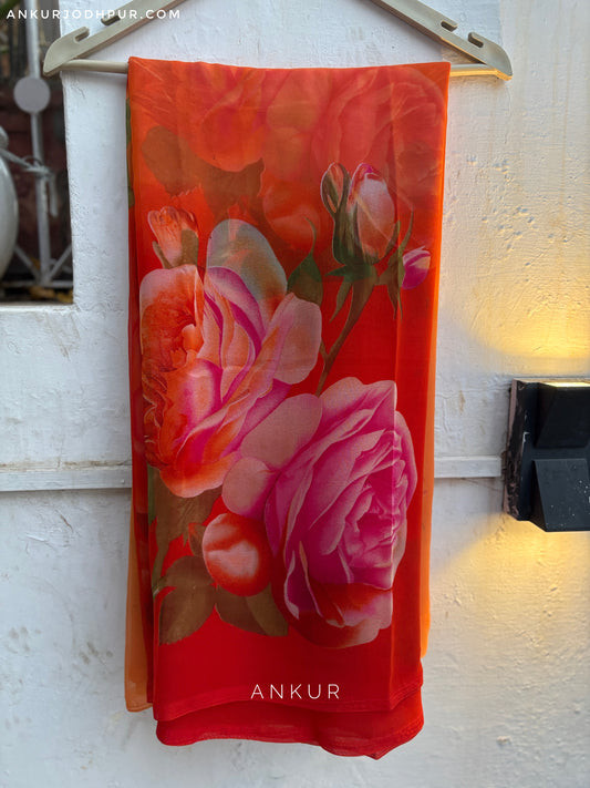 Double Shade Rose Orange Flower Print